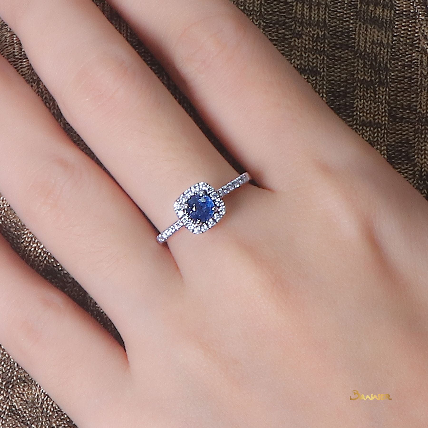 Sapphire and Diamond Halo Ring