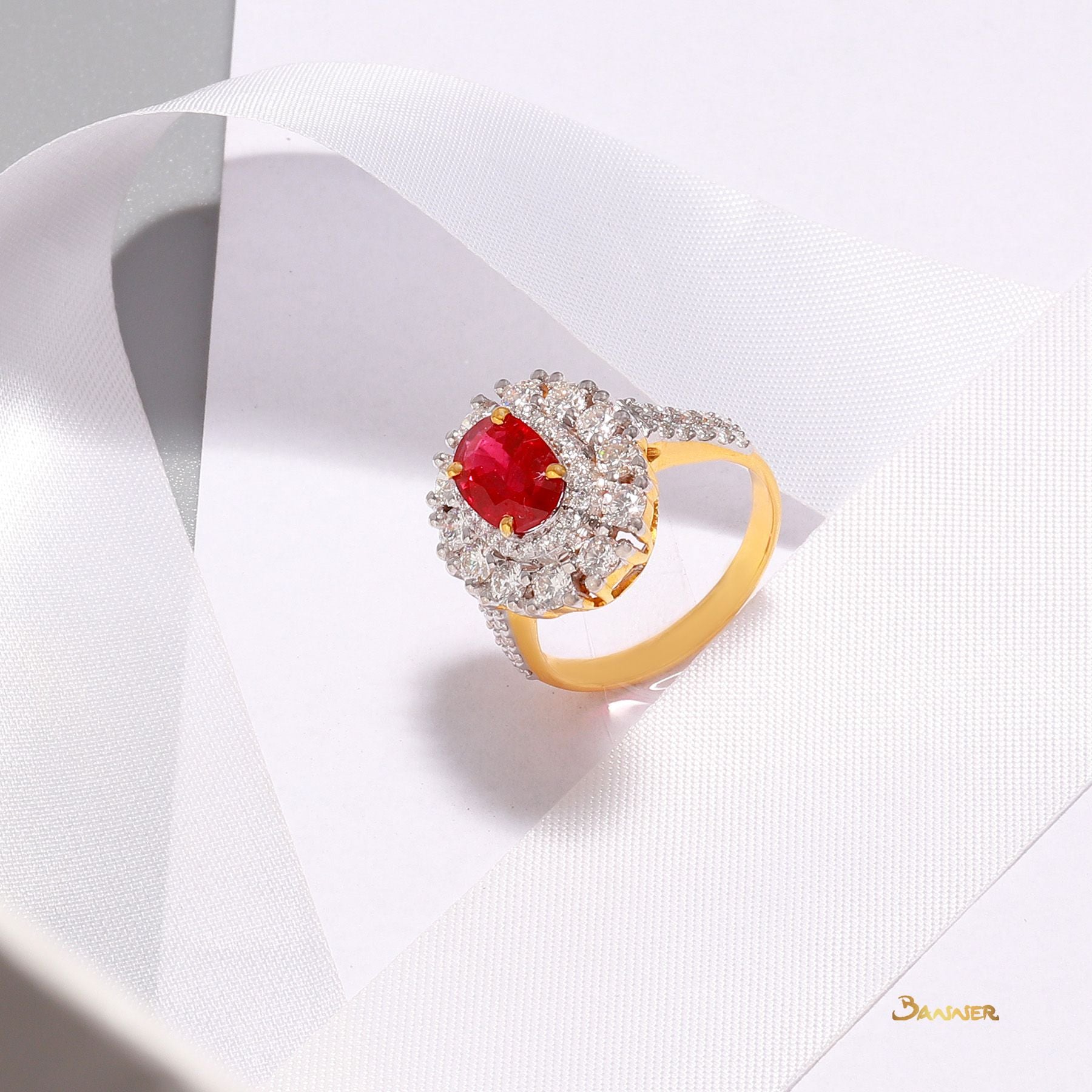 Ruby and Diamond Double Halo Ring