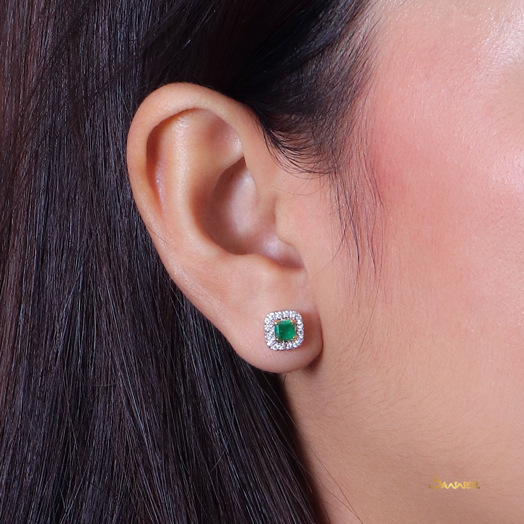 Emerald and Diamond Halo Earrings