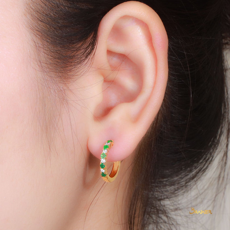 Emerald and Diamond Huggie Earrings (Medium)