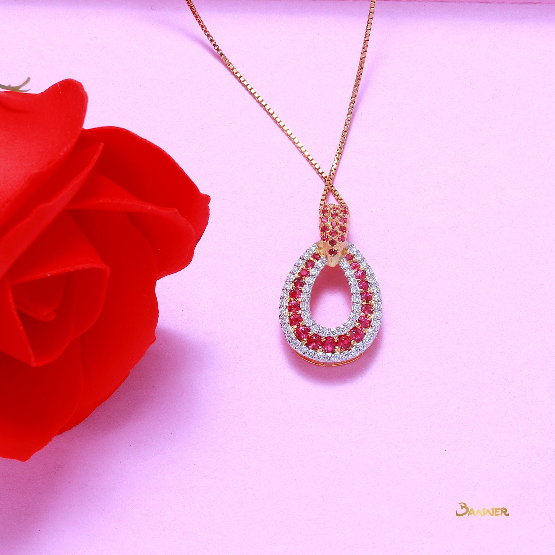 Ruby and Diamond Rain-drop Pendant