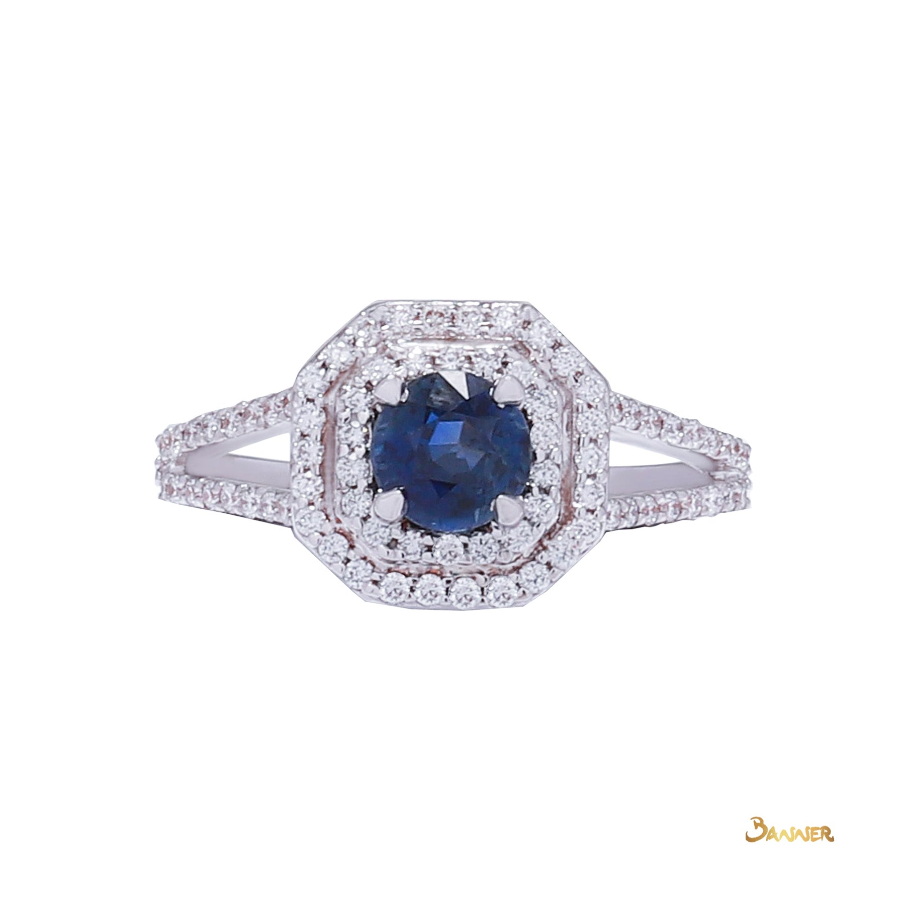 Sapphire and Diamond Double Halo Ring