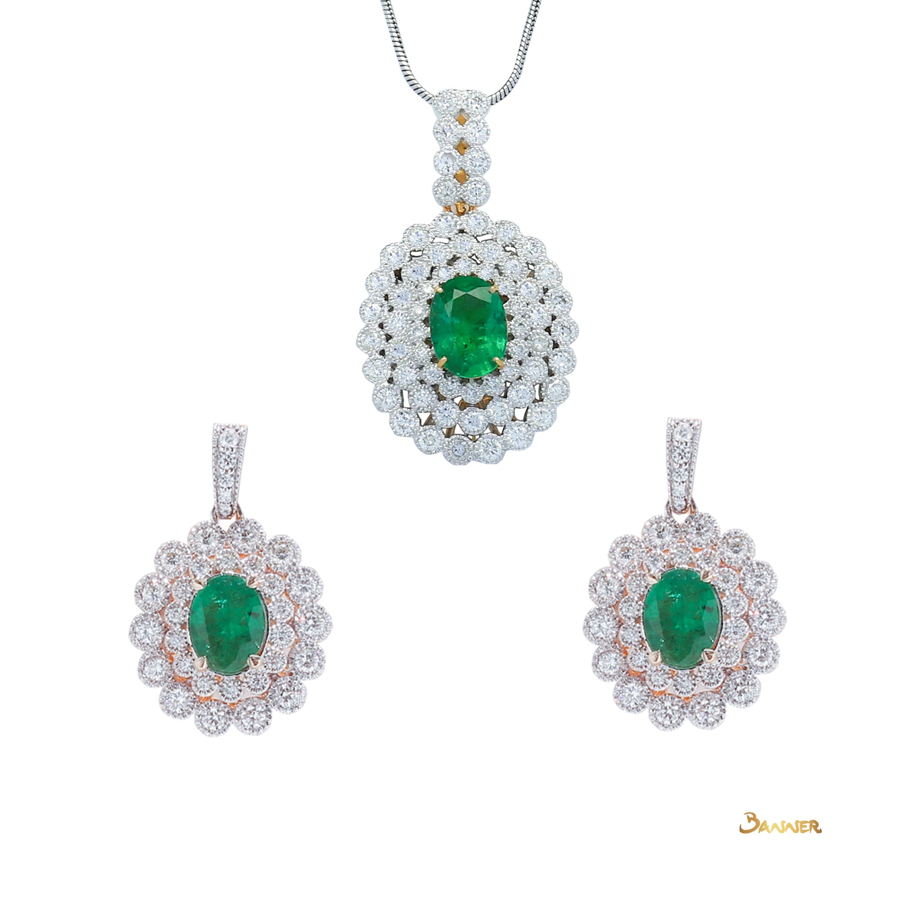 Emerald and Diamond Vintage Design Halo Set