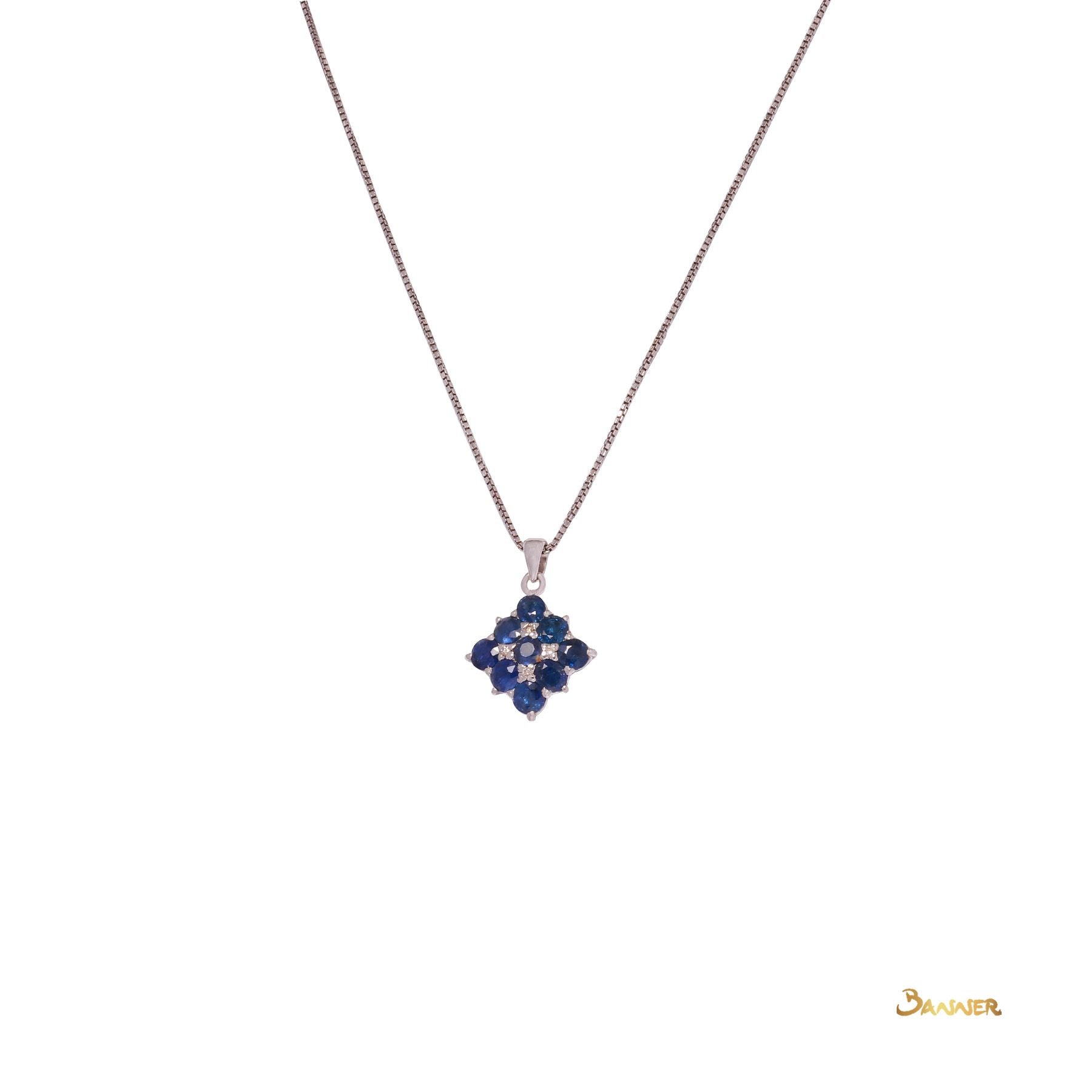 Sapphire and Diamond Checkered Stud Pendant