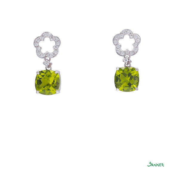 Peridot and Diamond Flower Earrings