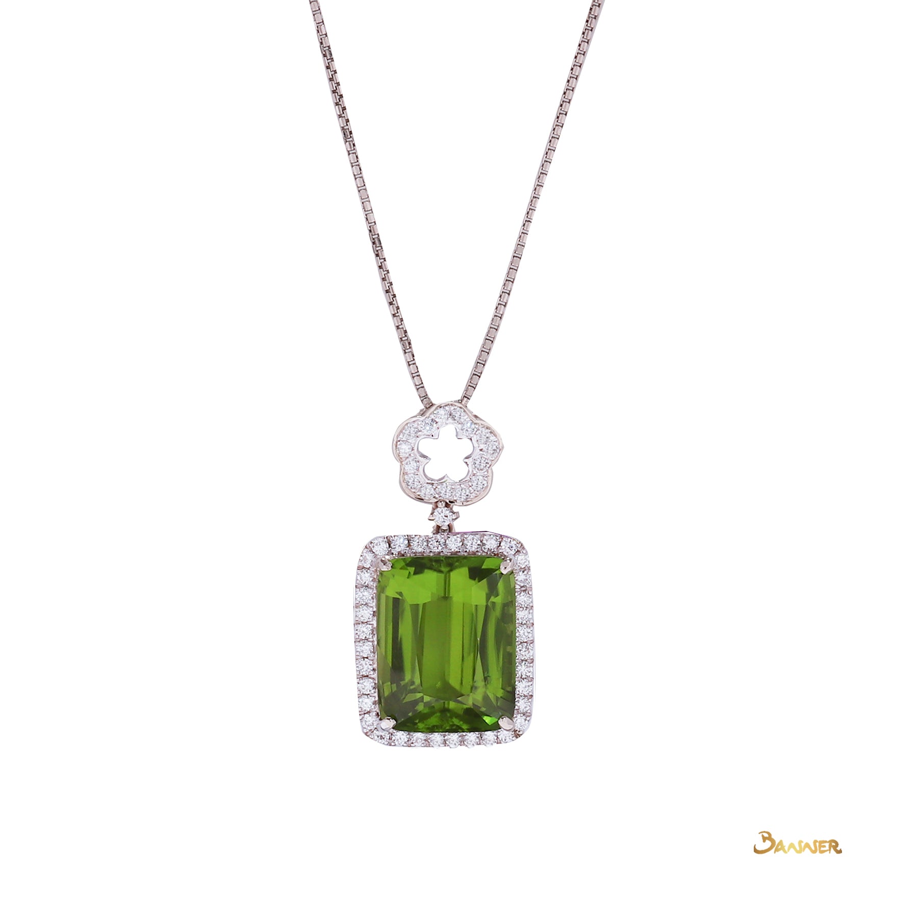 Peridot and Diamond Floral Pendant