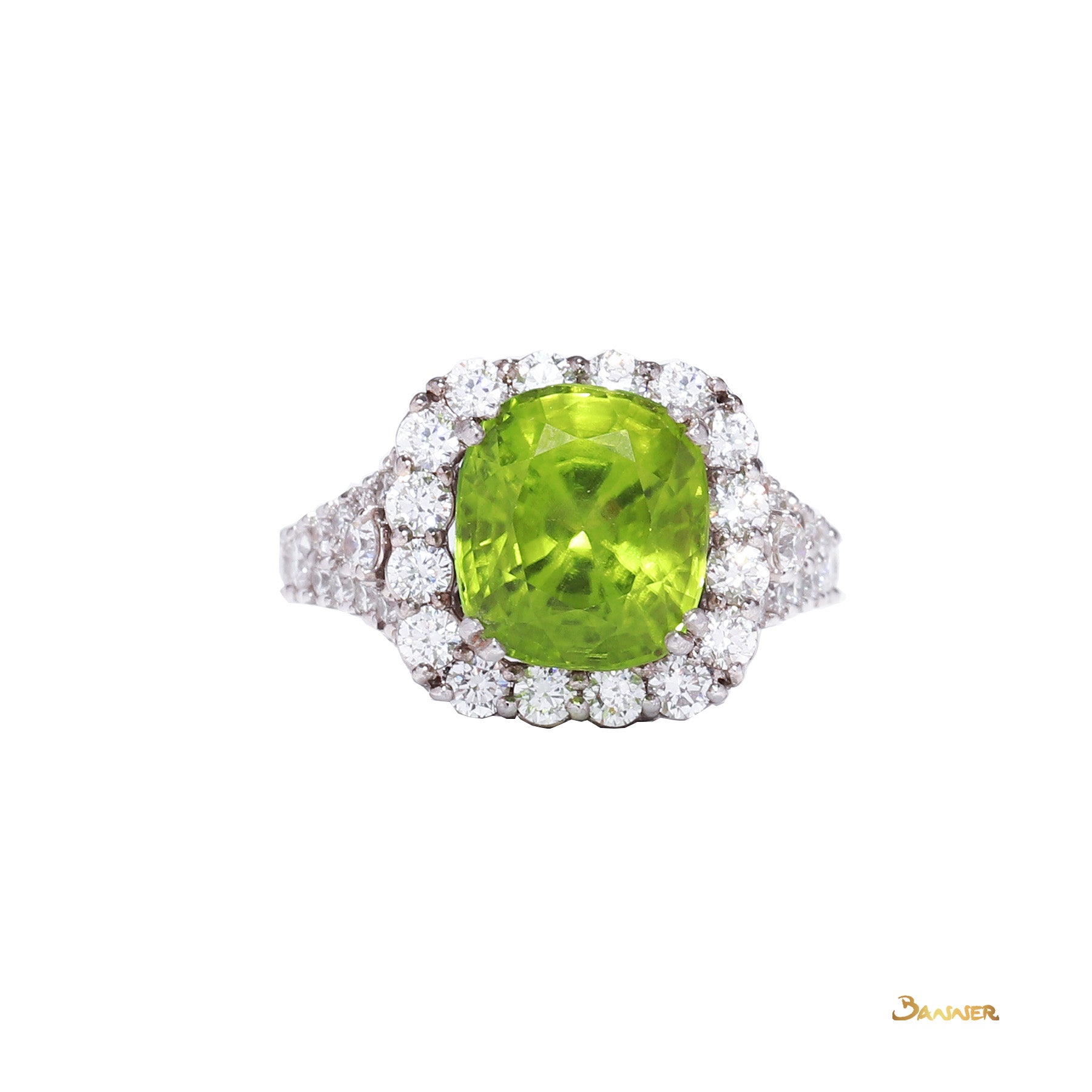 Peridot and Diamond Halo Ring