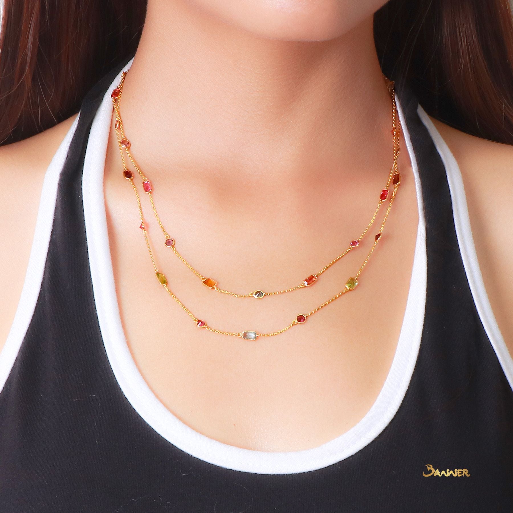 Multi-color Spinel Opera Necklace (2-way)