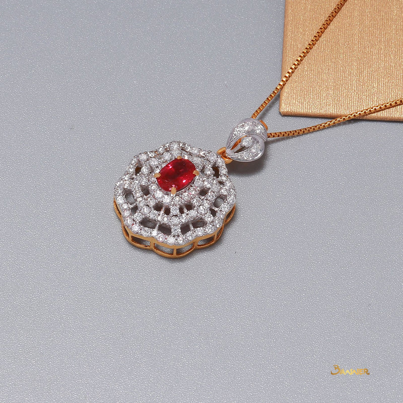 Ruby and Diamond Flower Pendant