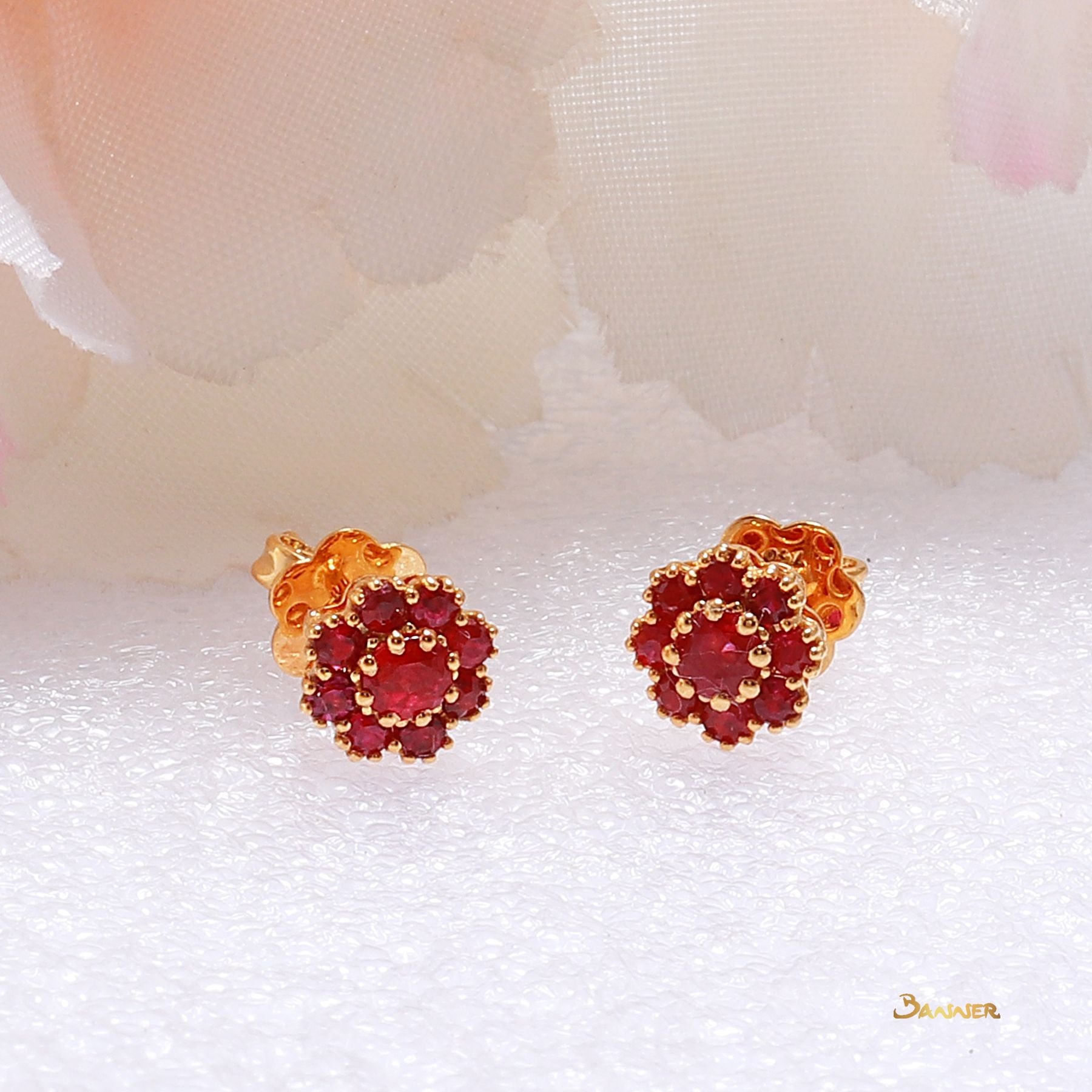 Ruby Flower Earrings