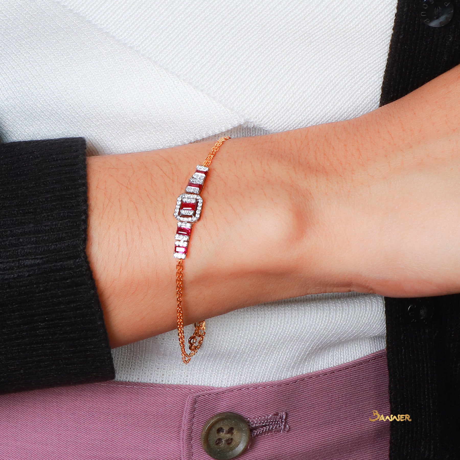 Emerald-cut Ruby and Diamond Bracelet