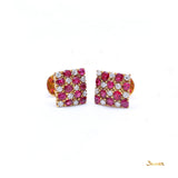 Ruby and Diamond  Checkered Stud Earrings
