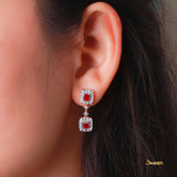 Emerald Cut Ruby and Diamond 2 Step Dangle Earrings