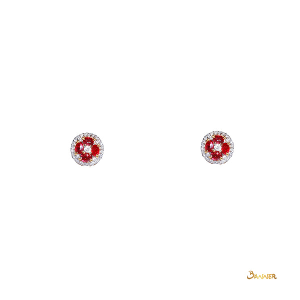 Ruby and Diamond Floral Earrings