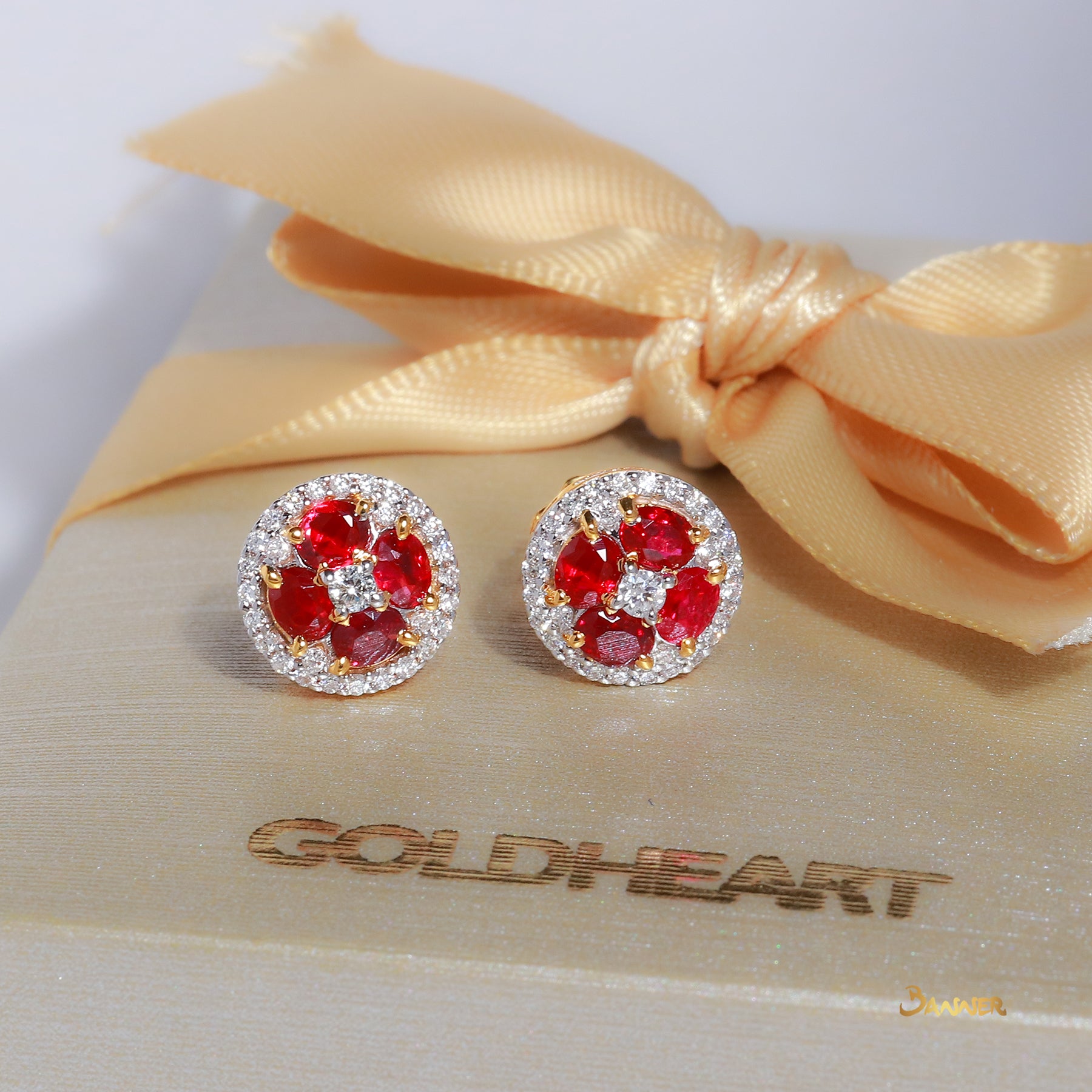 Ruby and Diamond Floral Earrings