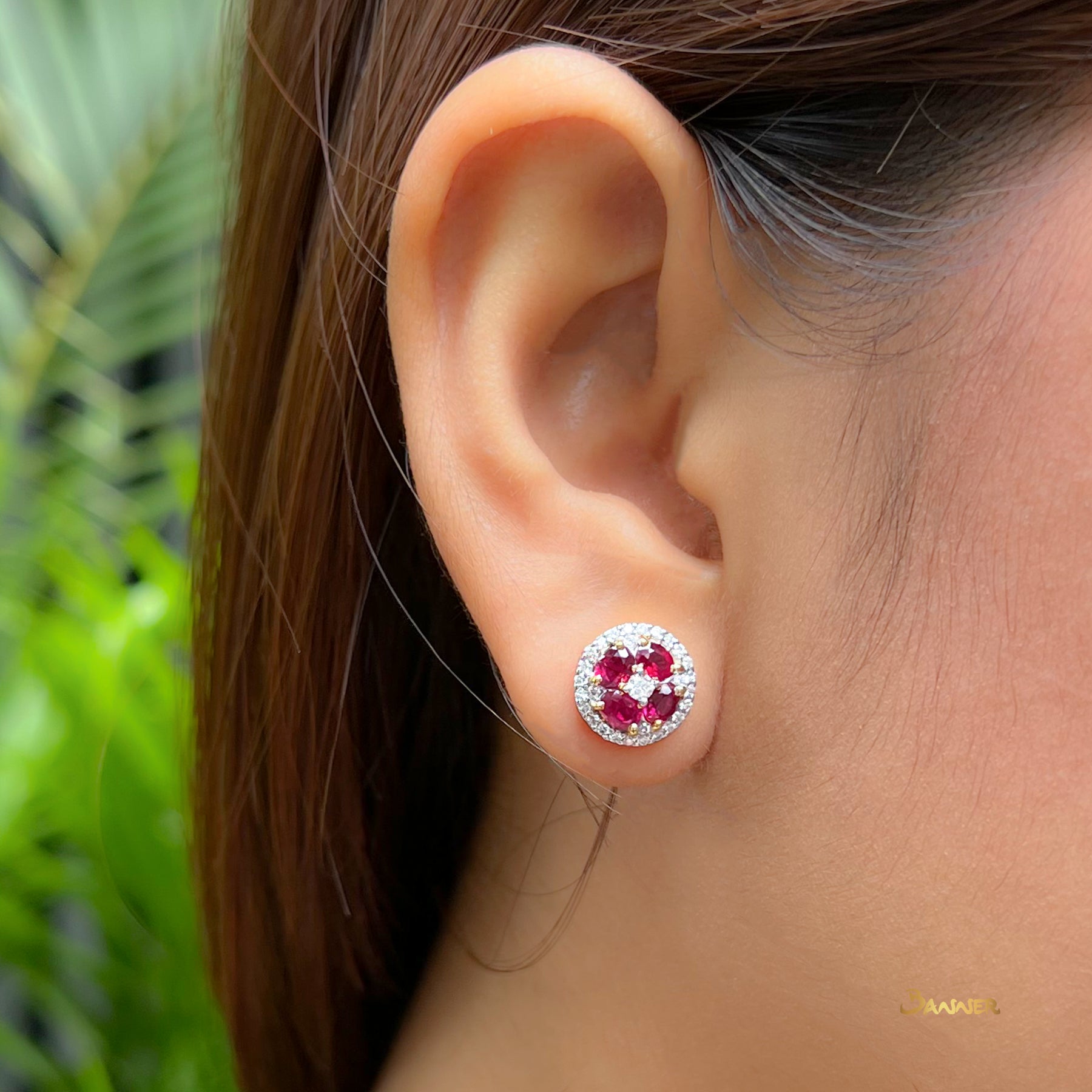 Ruby and Diamond Floral Earrings