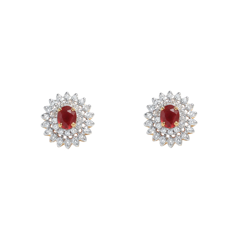 Ruby and Diamond Sunflower Earrings