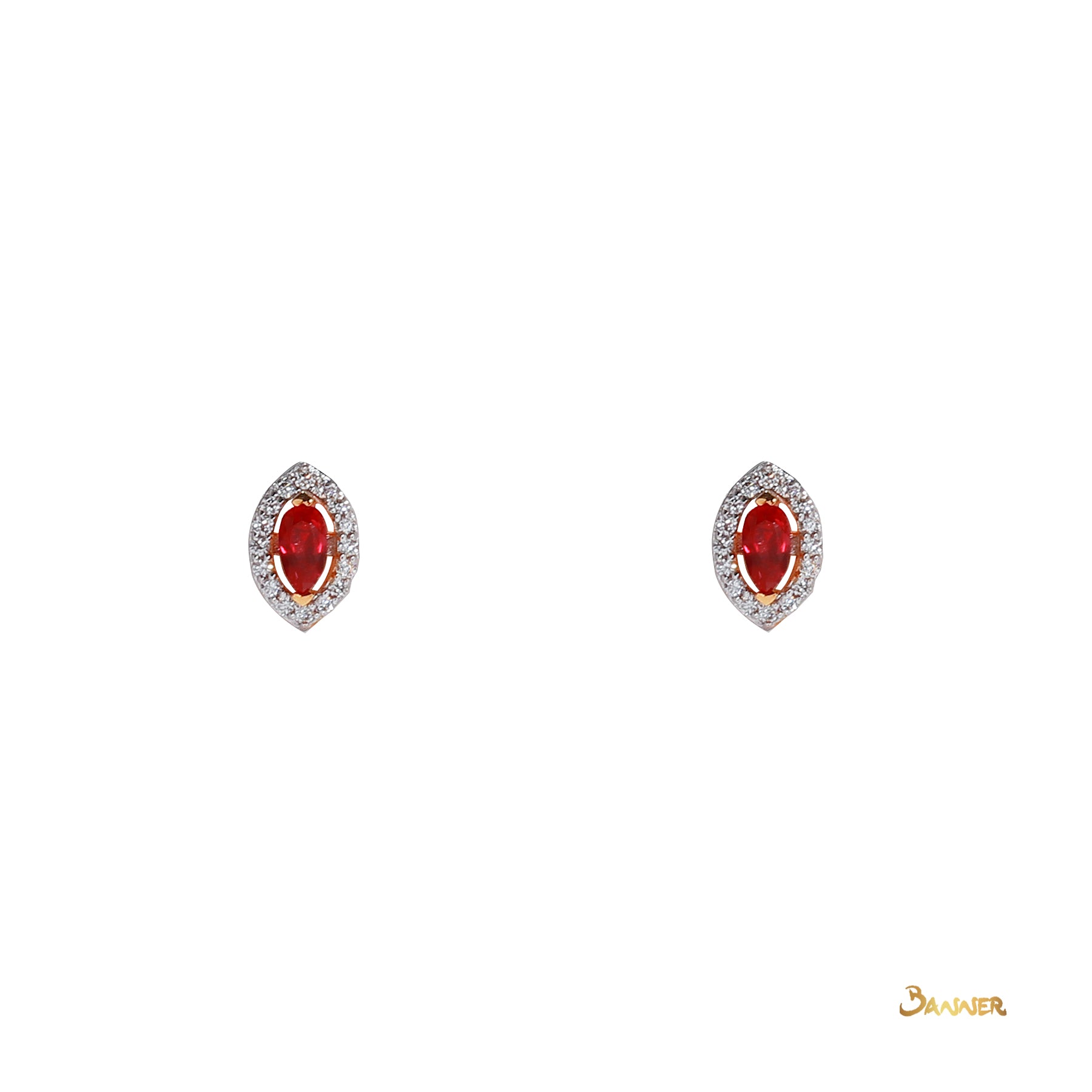 Marquise Ruby and Diamond Halo Earrings