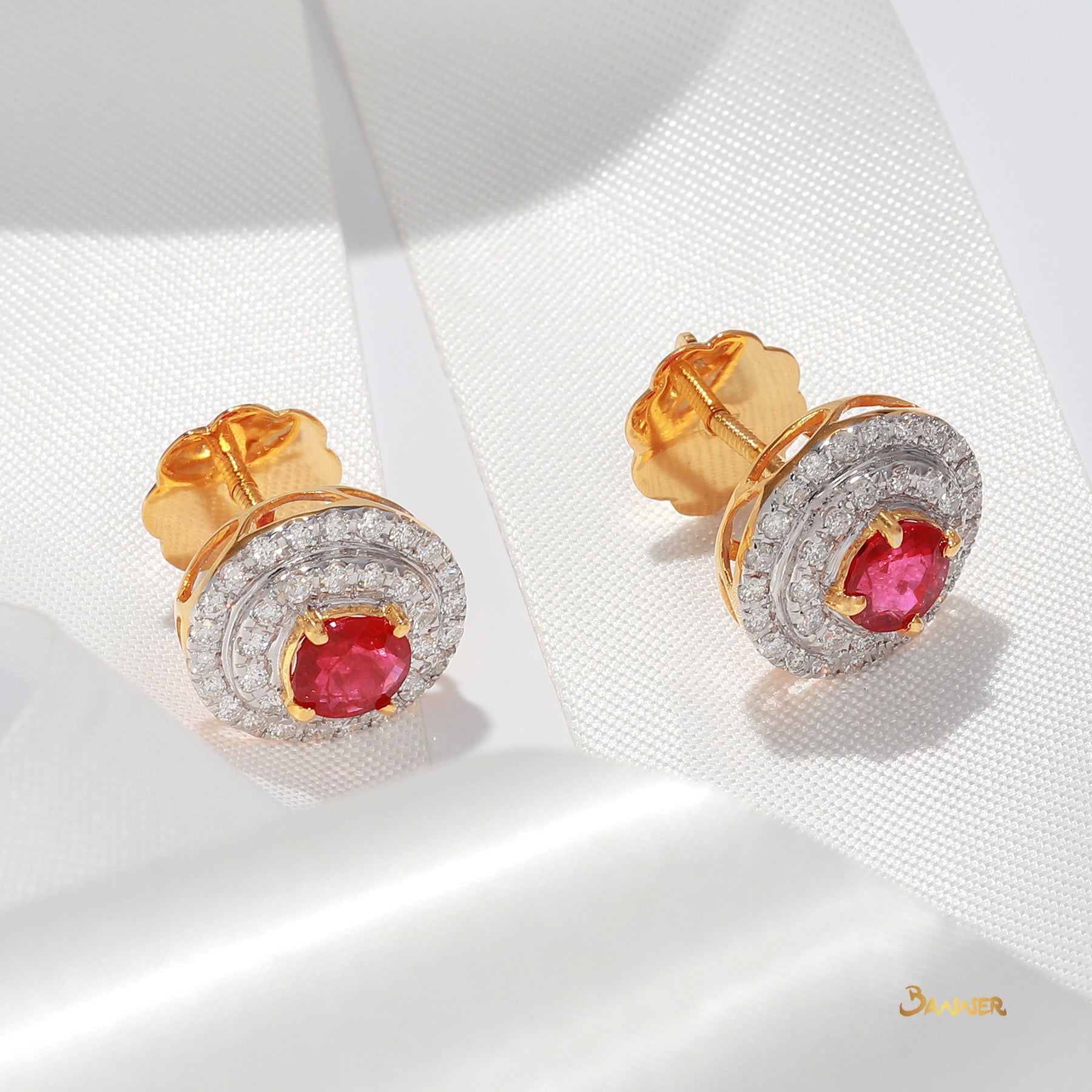 Ruby and Diamond Double Halo Earrings