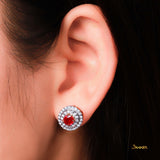Ruby and Diamond Double Halo Earrings