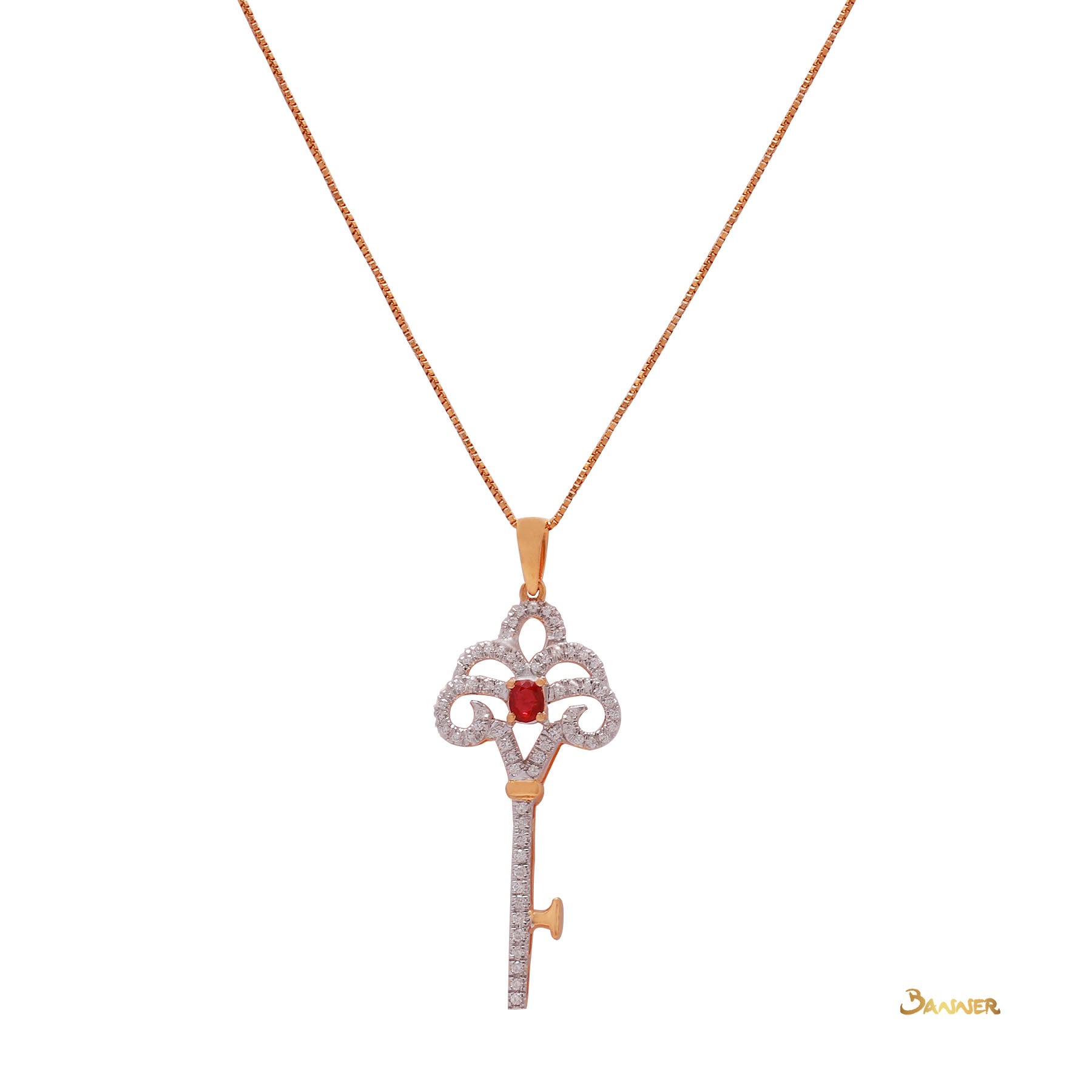 Ruby and Diamond Key Pendant