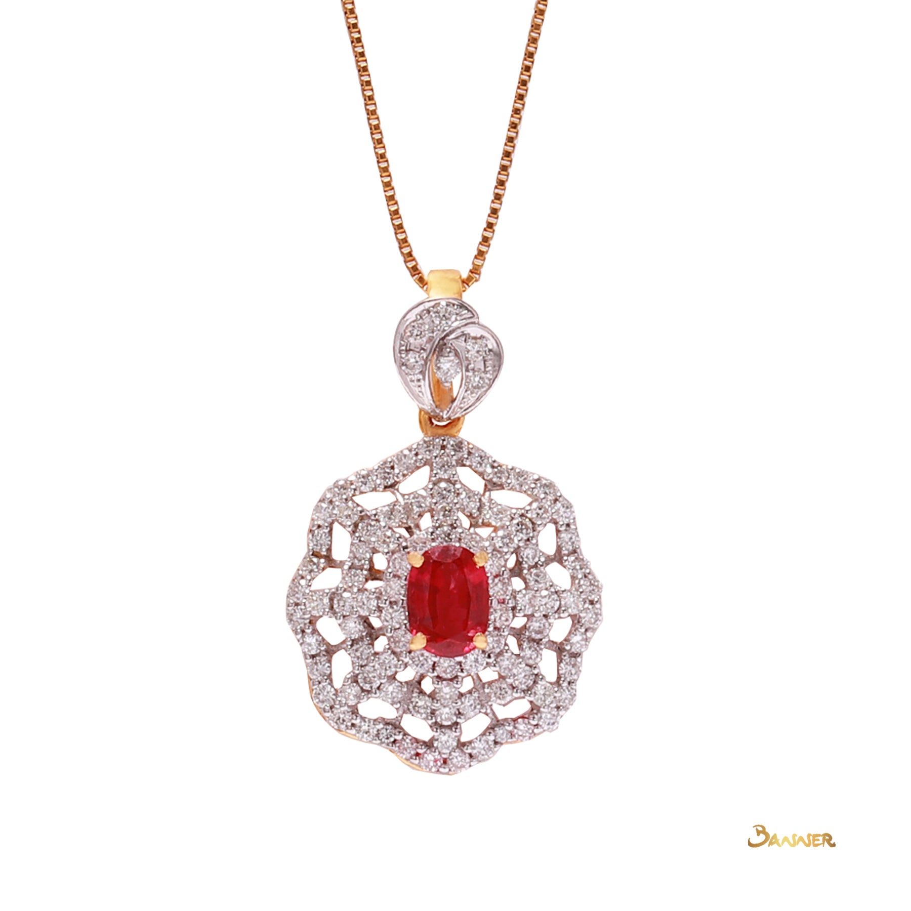 Ruby and Diamond Flower Pendant