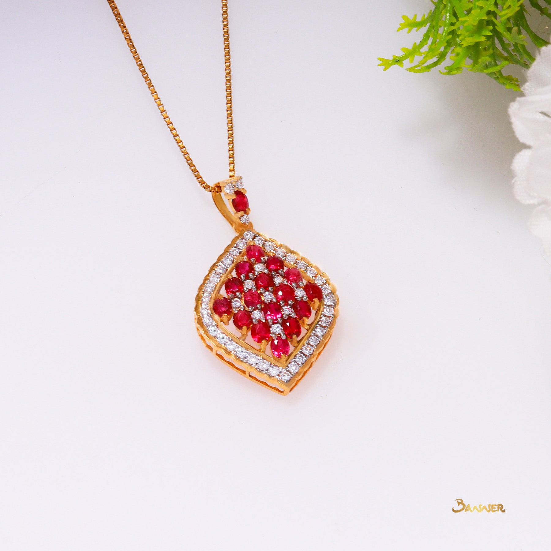 Ruby and Diamond Checkered Pendant