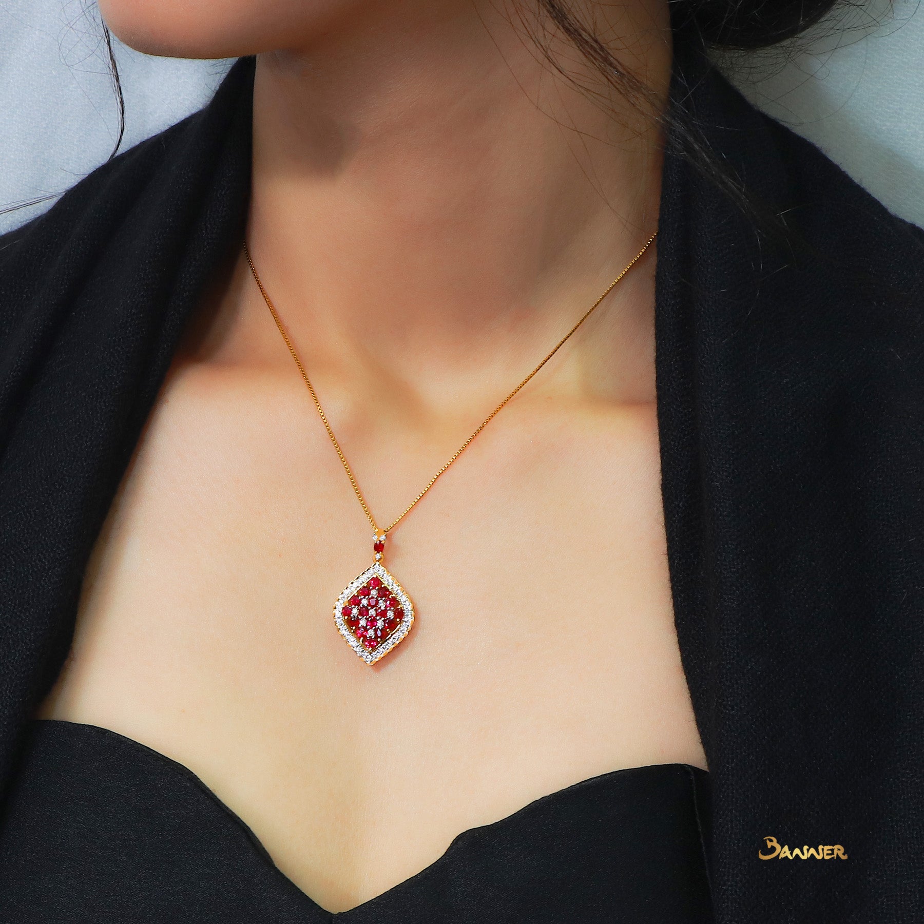 Ruby and Diamond Checkered Pendant