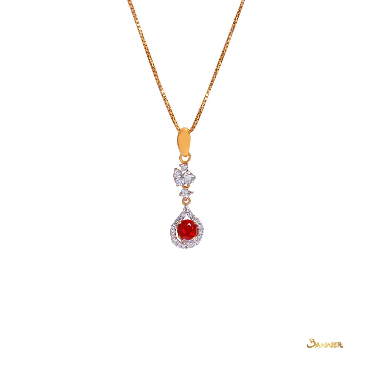 Ruby and Diamond Rain-drop Pendant