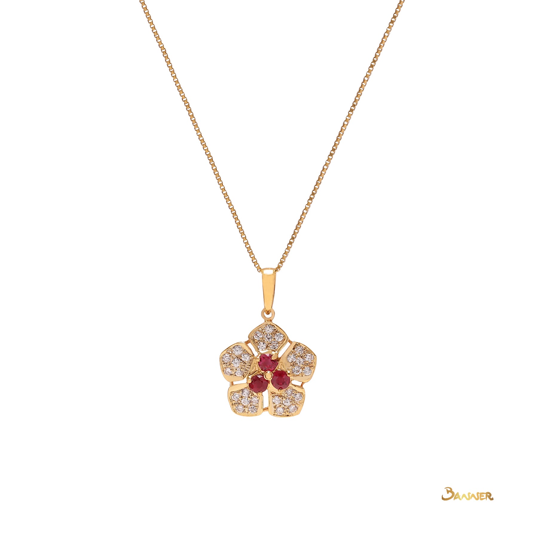 Ruby and Topaz Floral Pendant