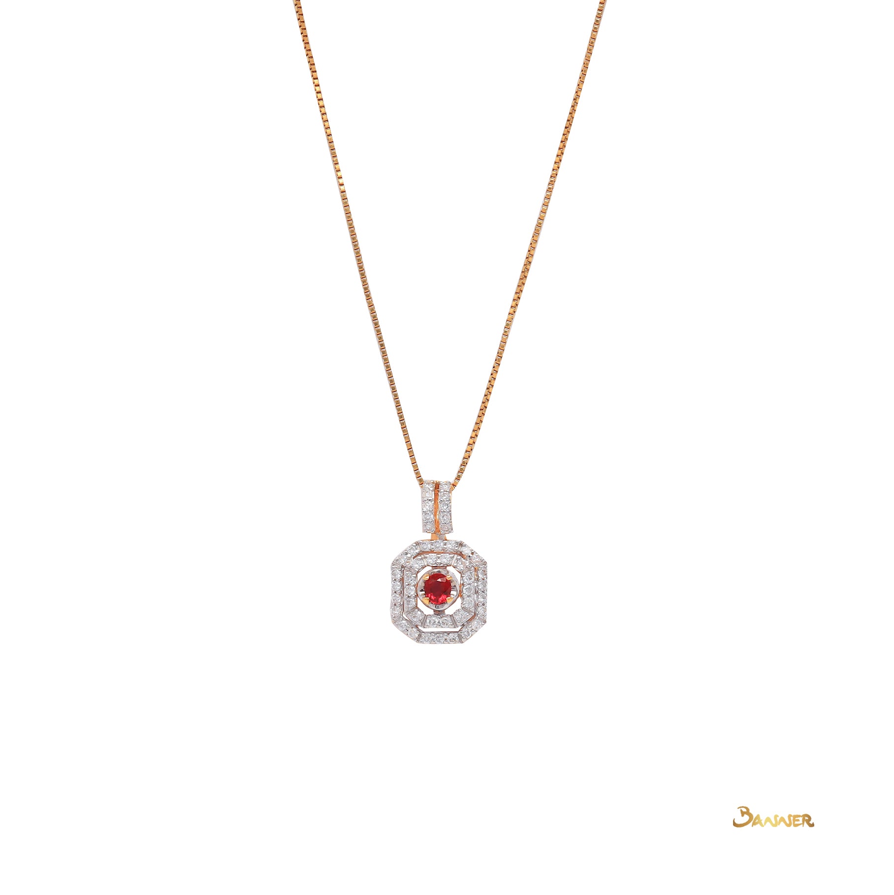 Ruby and Diamond Double Halo Pendant