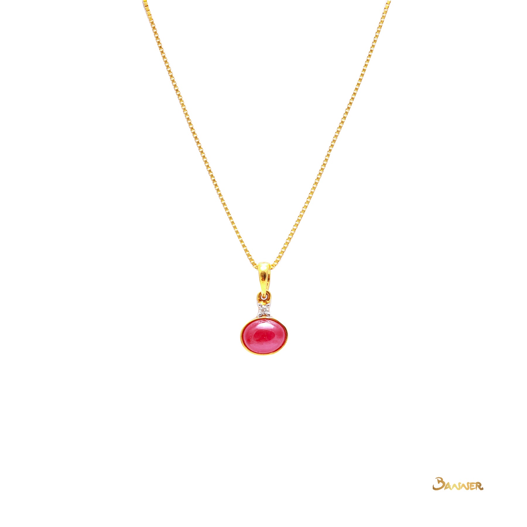 Ruby Cabochon  and Diamond Pendant