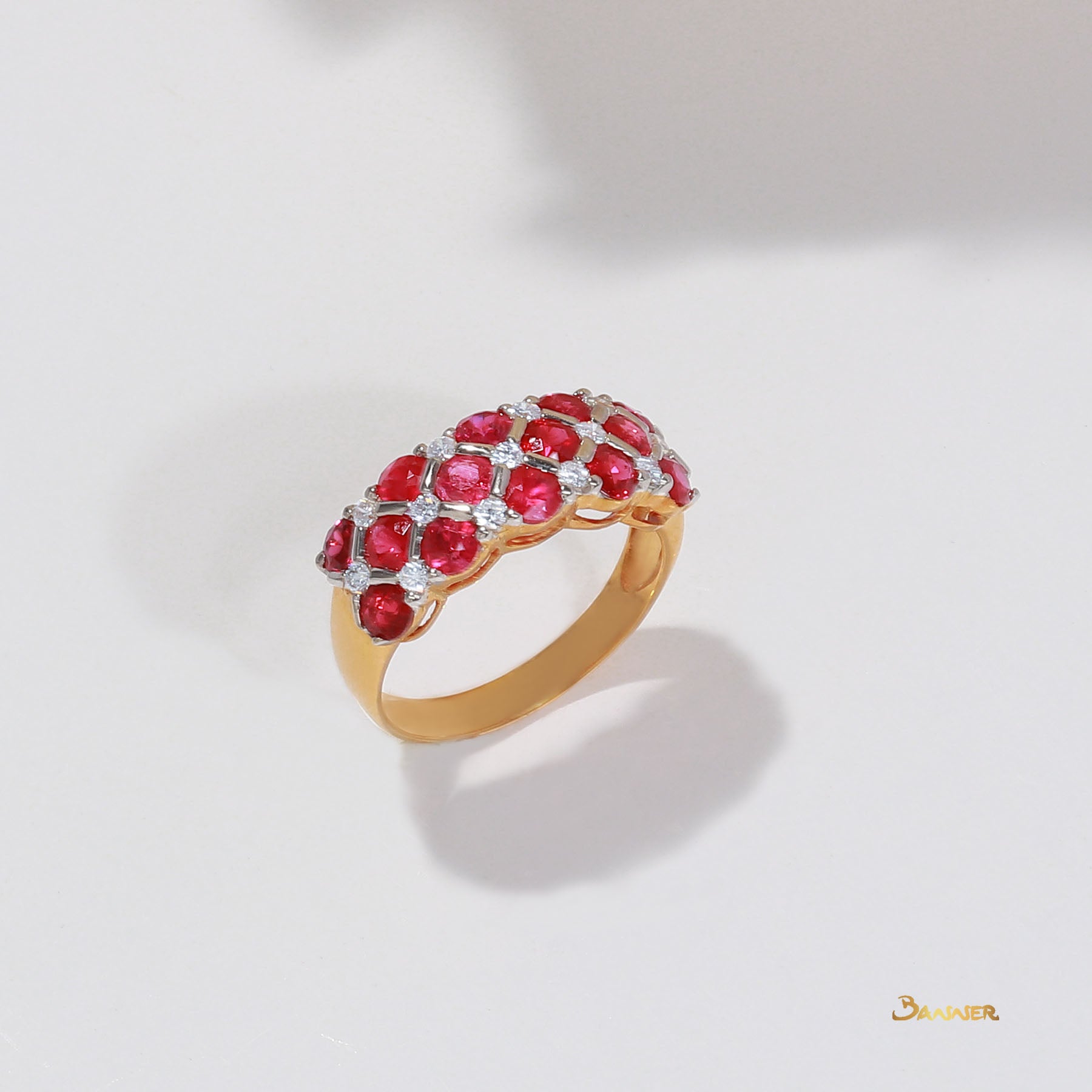 Ruby and Diamond Checkered Ring