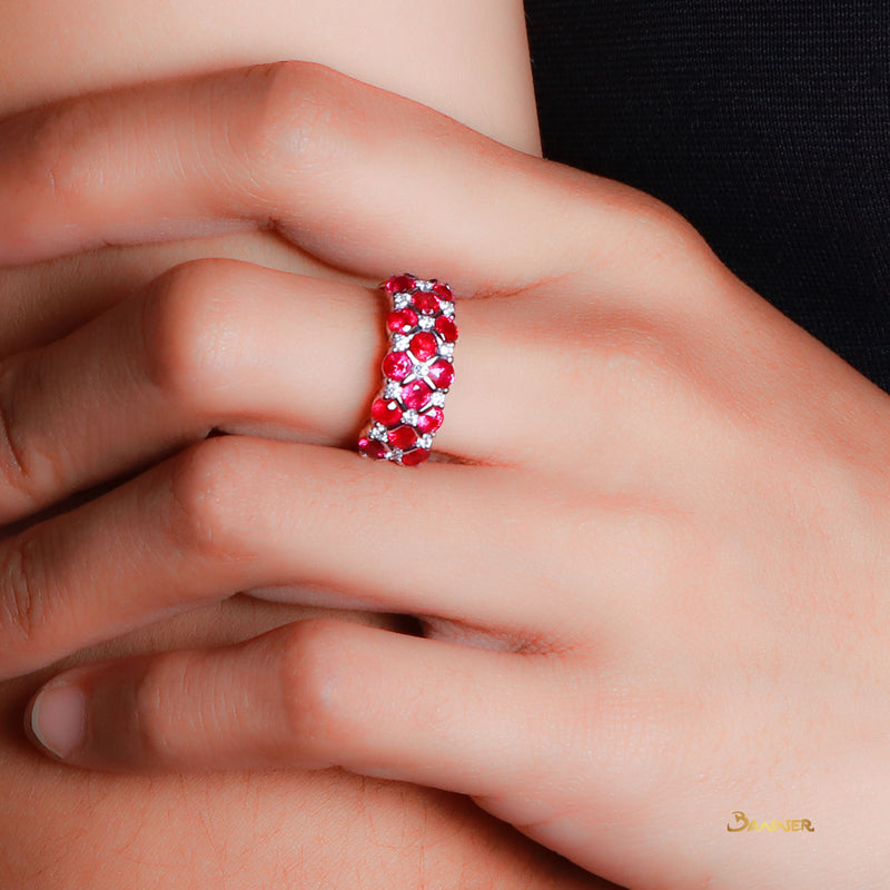 Ruby and Diamond Checkered Ring