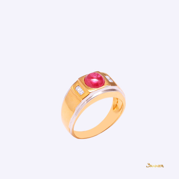 Ruby Cabochon and Diamond Men's Ring