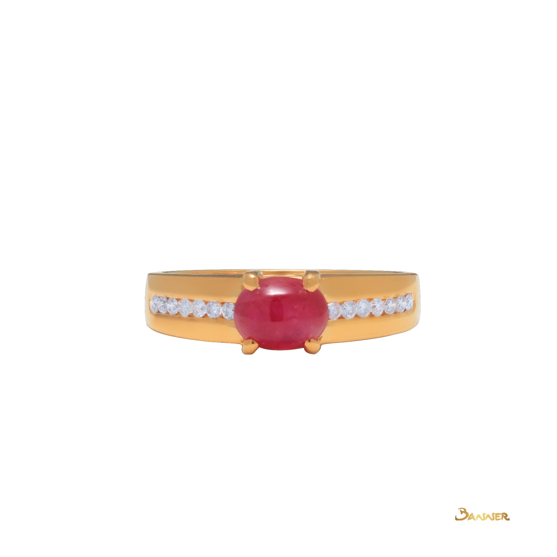 Ruby Cabochon and Diamond Ring