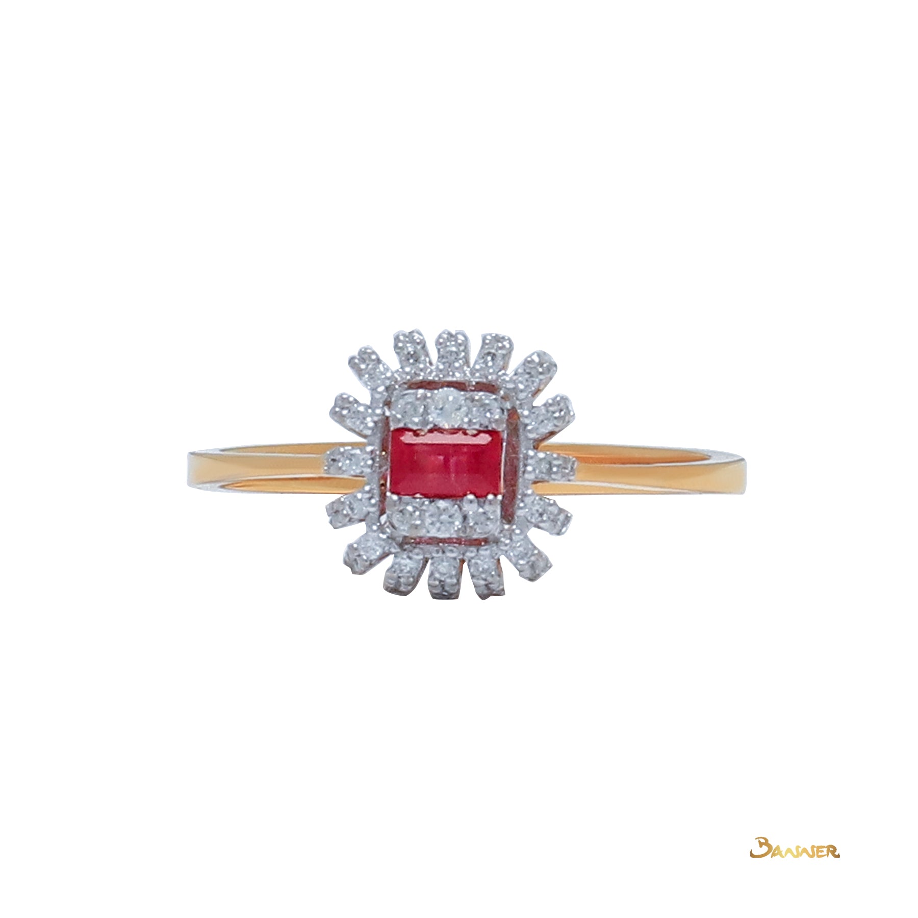 Emerald cut Ruby and Diamond Ring