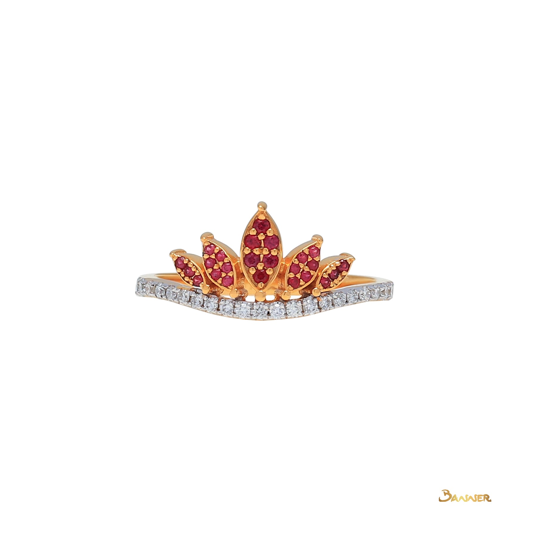 Ruby and Diamond Crown Shaped Ring