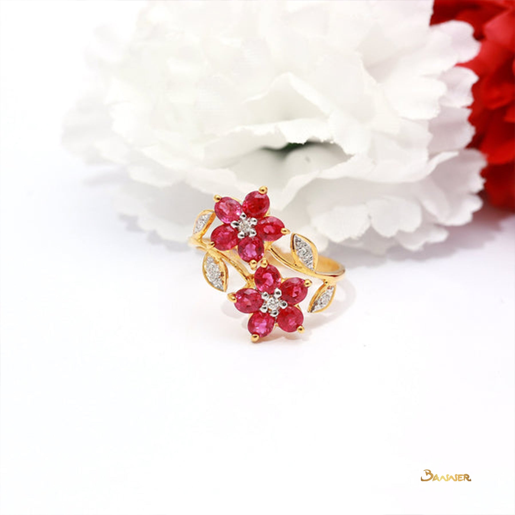 Ruby and Diamond Flower Ring