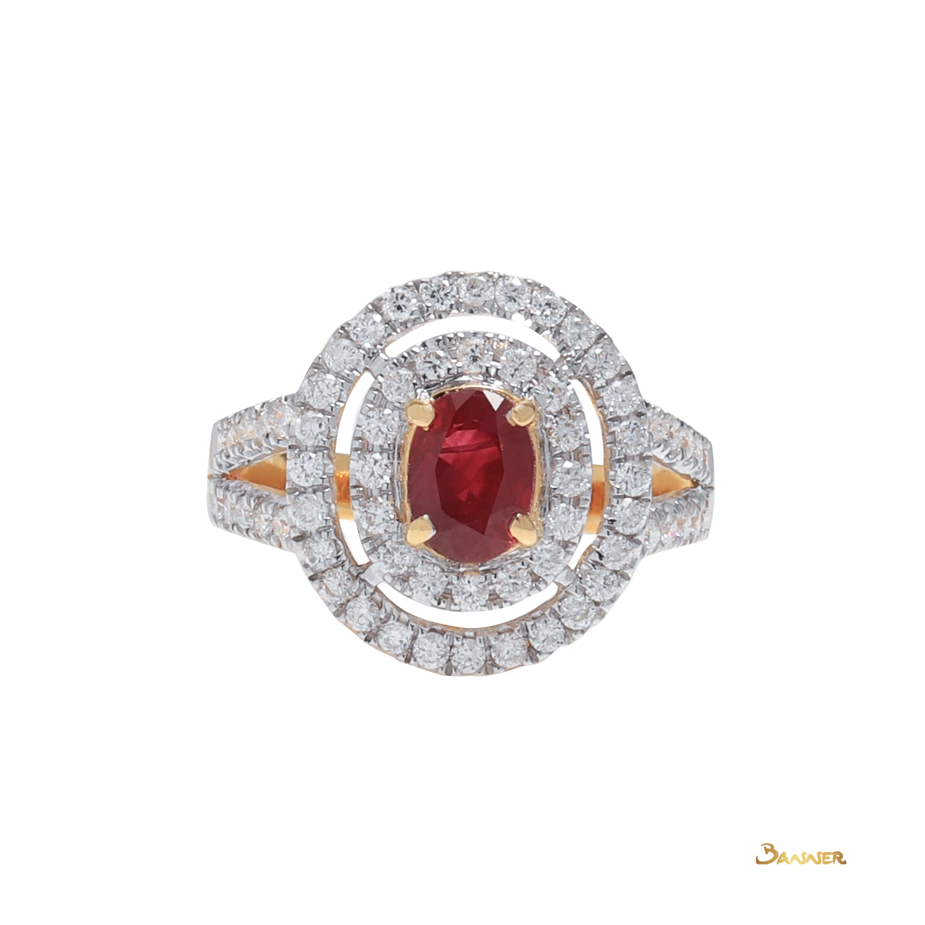 Ruby and Diamond Double Halo Ring