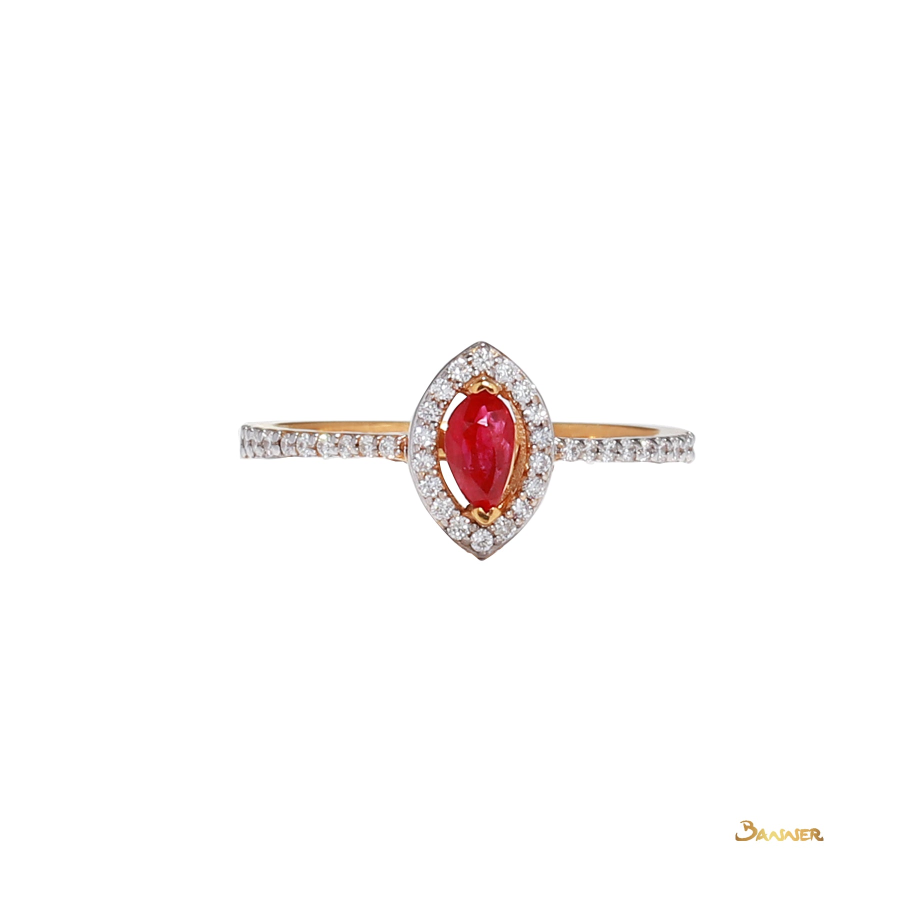 Marquise Ruby and Diamond Halo Ring