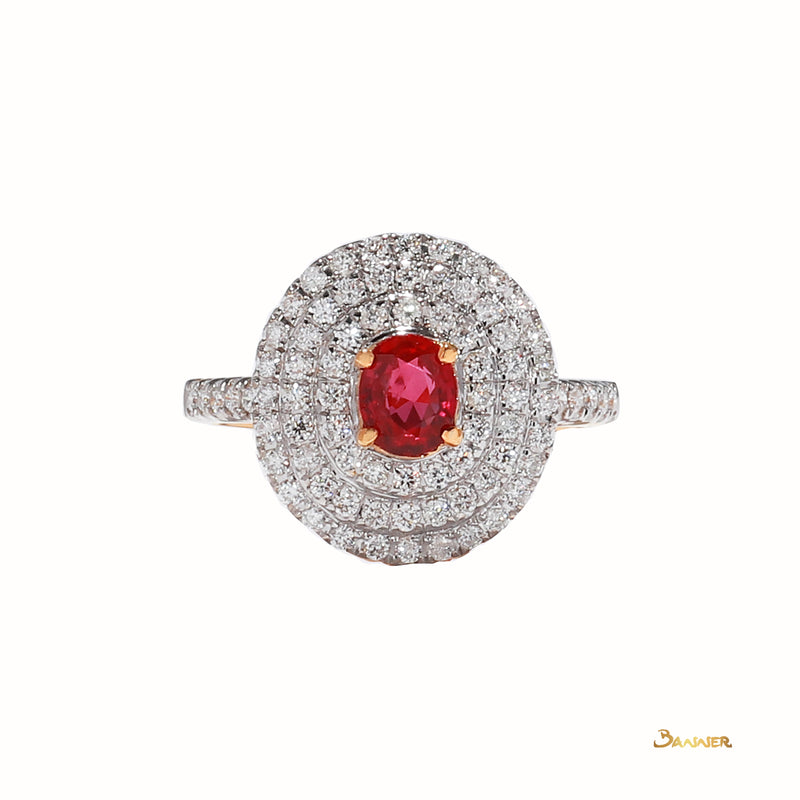 Ruby and Diamond Triple Halo Ring