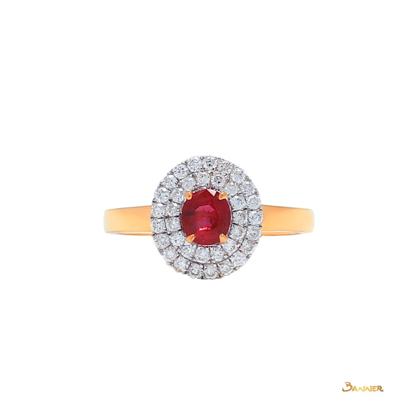 Ruby and Diamond Double Halo Ring