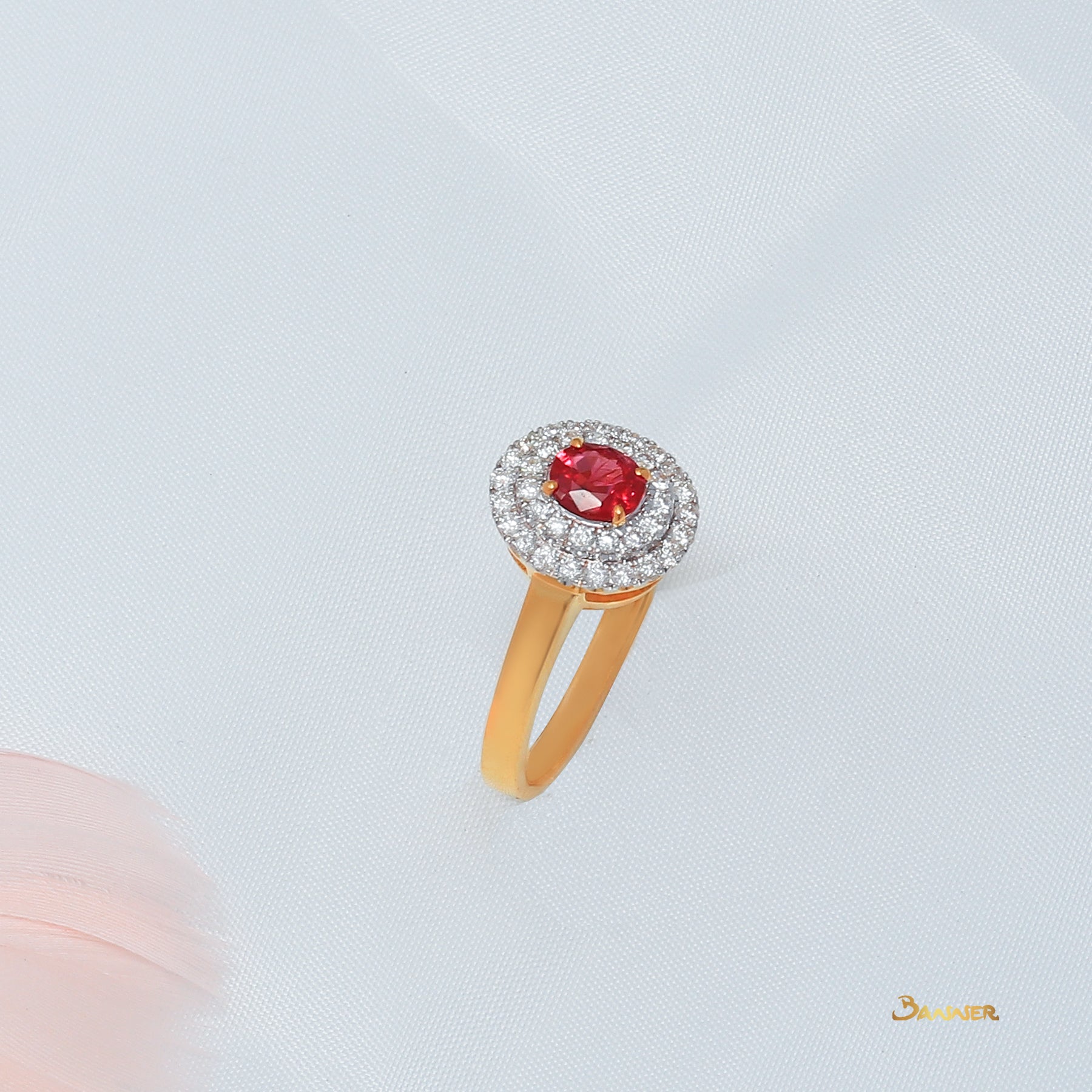 Ruby and Diamond Double Halo Ring