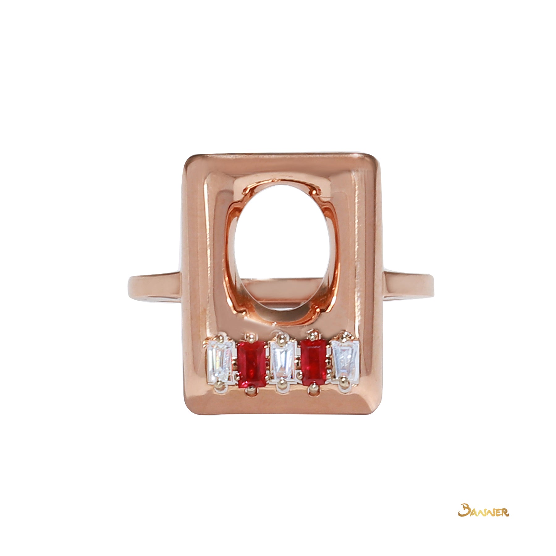 Emerald-cut Ruby and Baguette Diamond Square Shape Ring