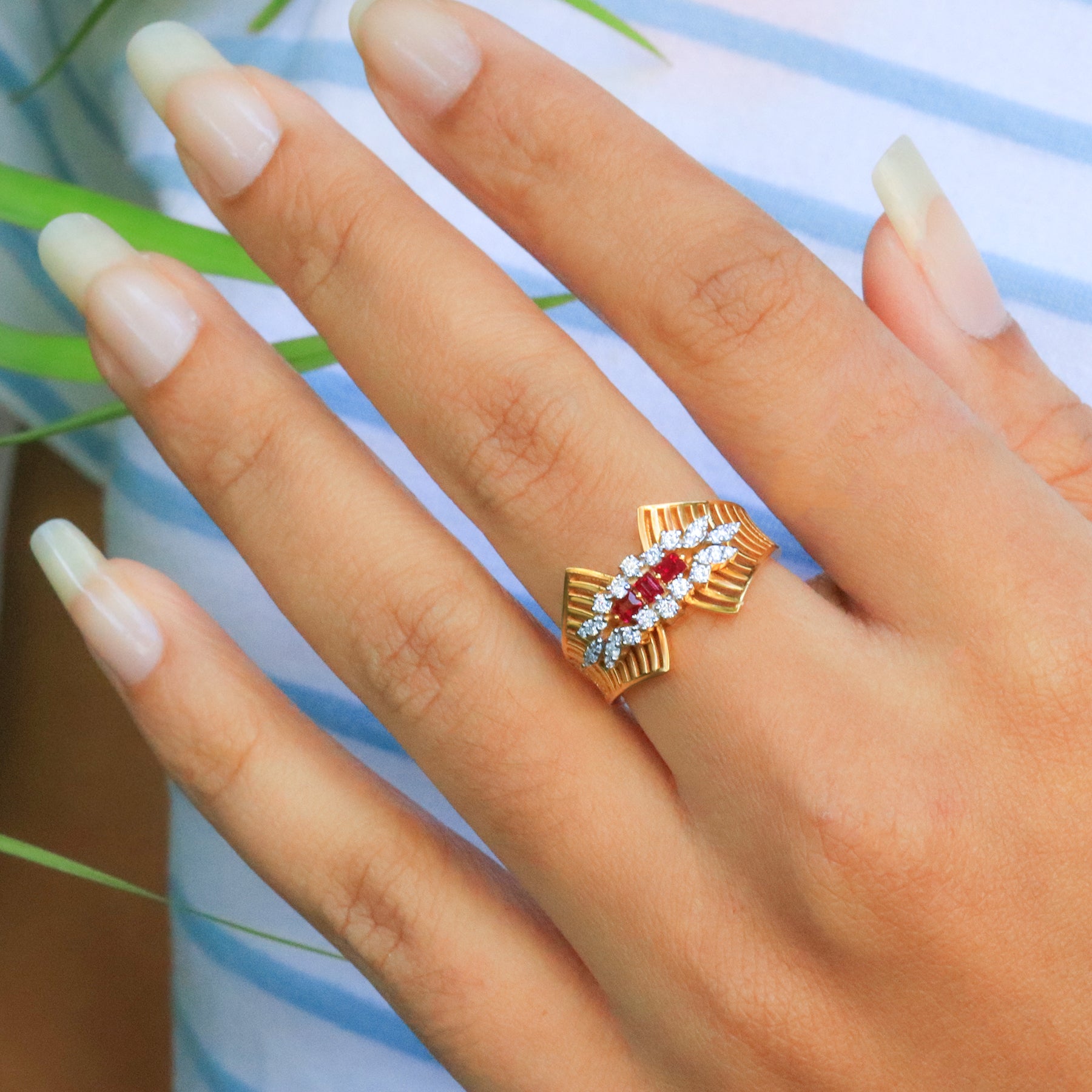 Ruby and Diamond Curl Ring