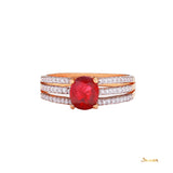 Ruby With Diamond 3 Rows Ring