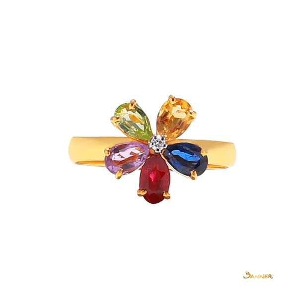 Ruby, Sapphire, Peridot, Citrine and Amethyst and Diamond Floral Ring