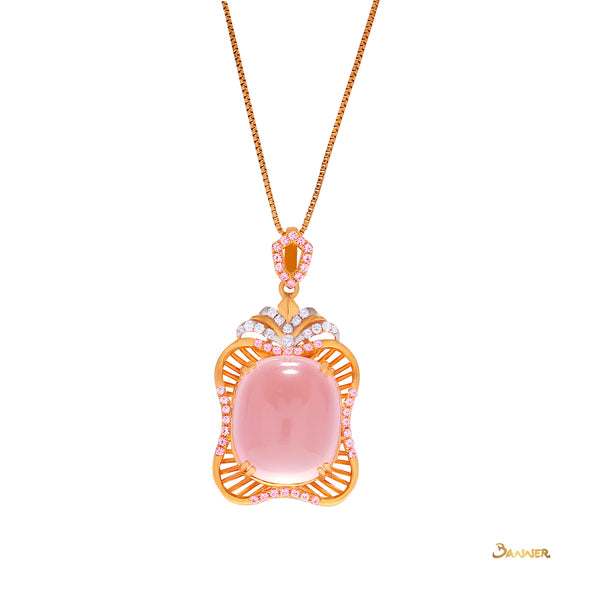 Rose Quartz , Pink Sapphire and Diamond Pendant