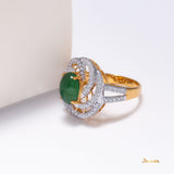 Imperial Green Jade and Diamond Floral Ring